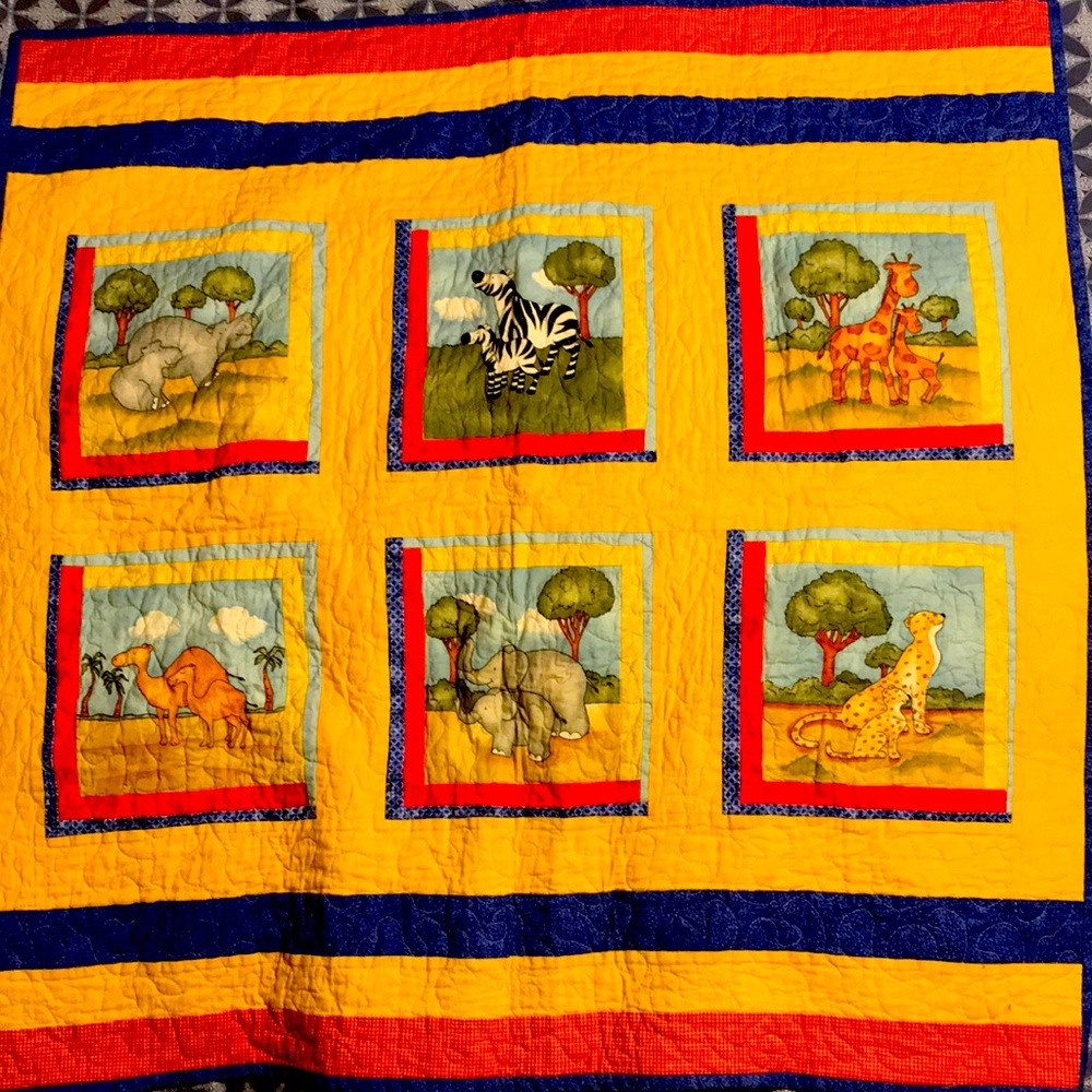 Happy Wild Animal Baby Quilt approx 3’ x 3 ‘